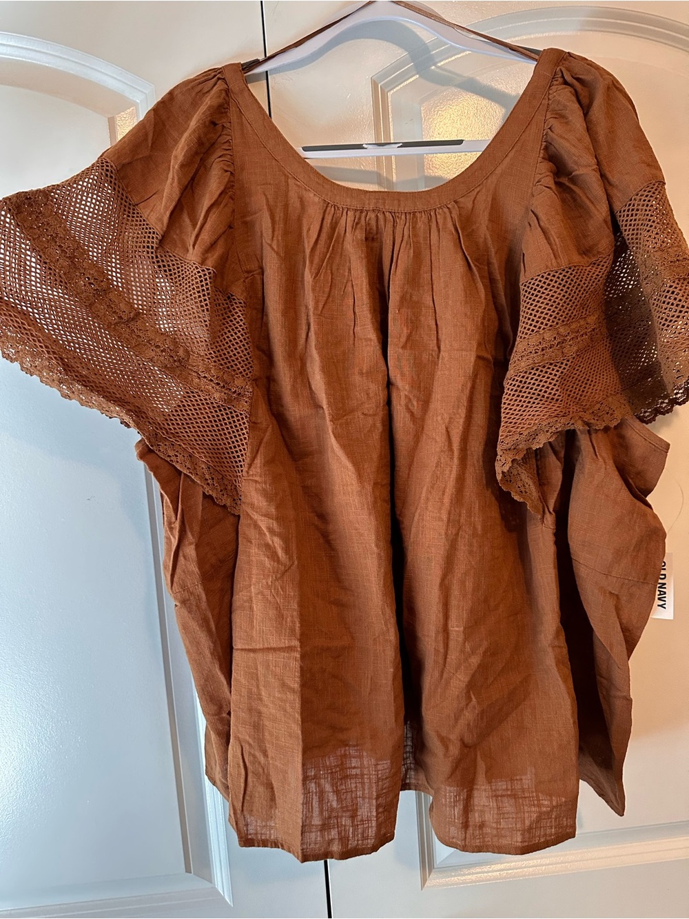 Old Navy Brown Crochet-Sleeve Peasant Blouse